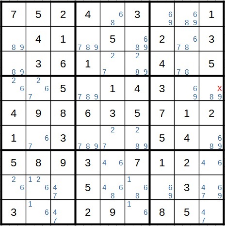 Rectangle Elimination in Sudoku - Beispiel 2 Lösung